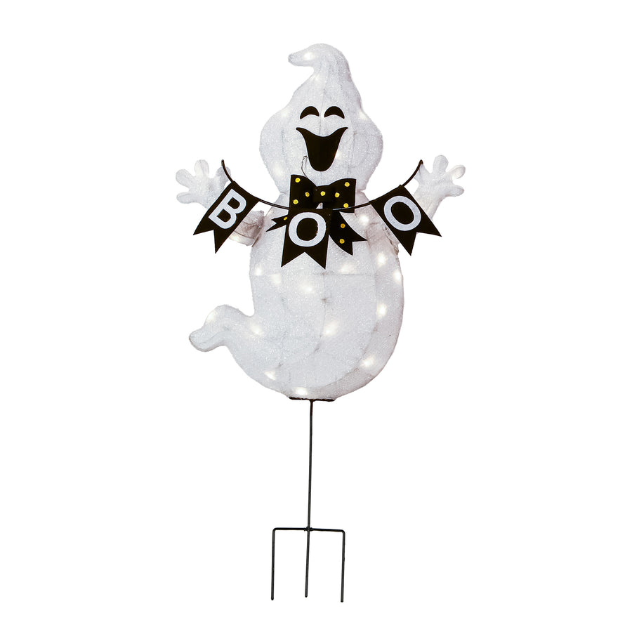 32 in. Halloween Pre-Lit Boo Ghost Lawn Decoration with LED Lights - National Tree Company