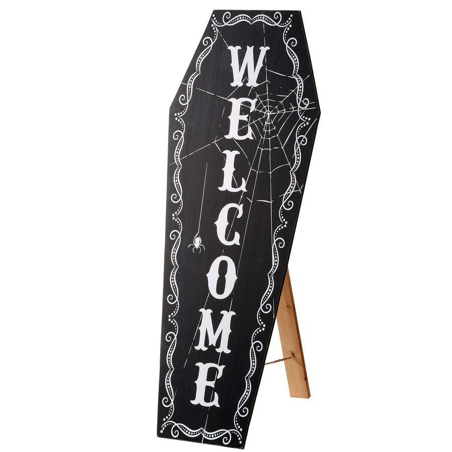 28 in. Halloween Black Coffin Welcome Standup Sign Decoration - National Tree Company