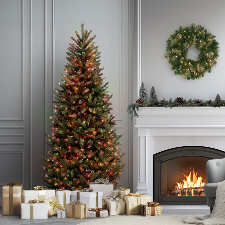6.5 ft. Pre-Lit Natural Fraser Fir Slim Tree with Multicolor Lights
