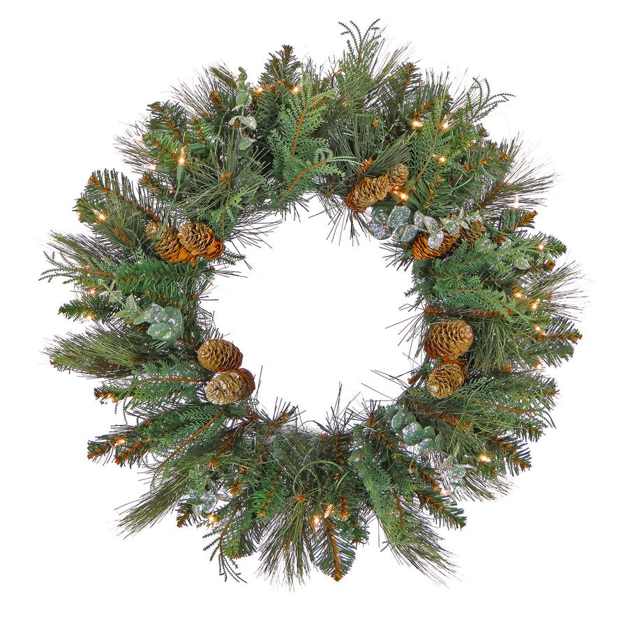 30 in. Pre-Lit North Conway Wreath with Warm White LED Lights - National Tree Company