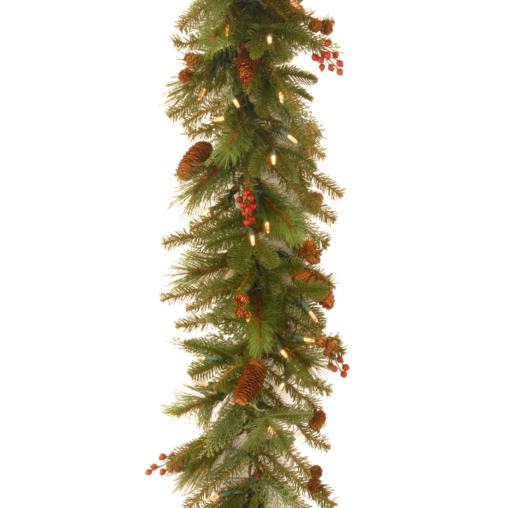National Tree Company Pre-Lit Artificial Christmas Garland, Green, Evergreen, White Lights, Decorated With Pine Cones, Berry Clusters, Battery Powered, Christmas Collection, 6 Feet