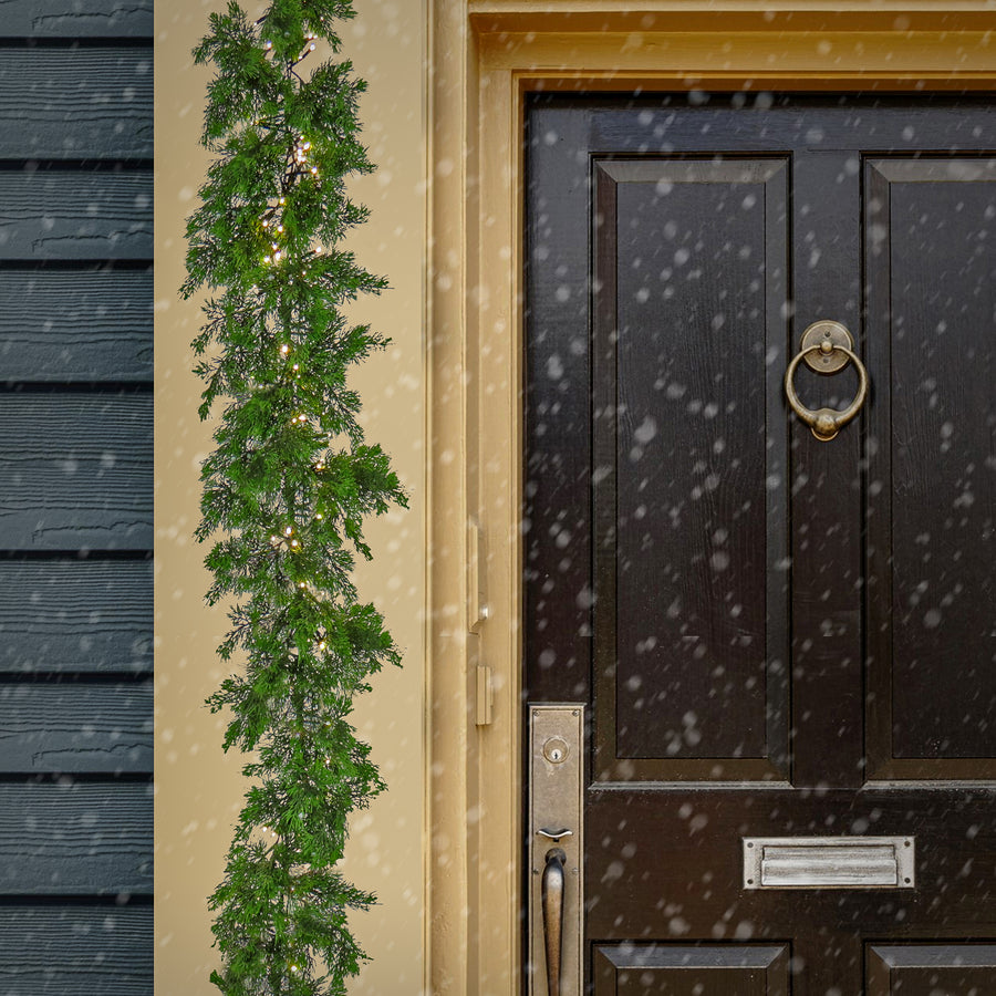 9 ft. Pre-Lit Cedar Garland with Warm White LED Lights