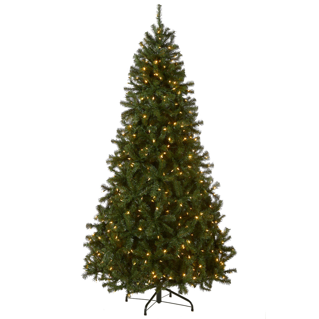 Pre-Lit Artificial Full Christmas Tree, Green, North Valley Spruce, Dual Color LED Lights, Includes Stand, 7.5 Feet