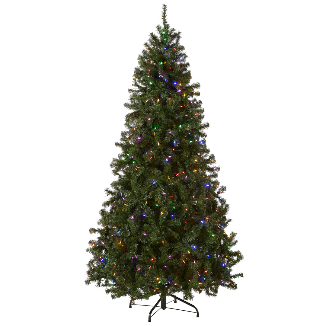 Pre-Lit Artificial Full Christmas Tree, Green, North Valley Spruce, Dual Color LED Lights, Includes Stand, 7.5 Feet
