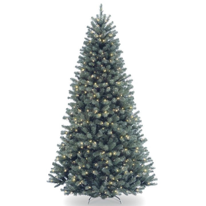 Pre-Lit Artificial Full Christmas Tree, Blue, North Valley Spruce, White Lights, Includes Stand, 6.5 feet