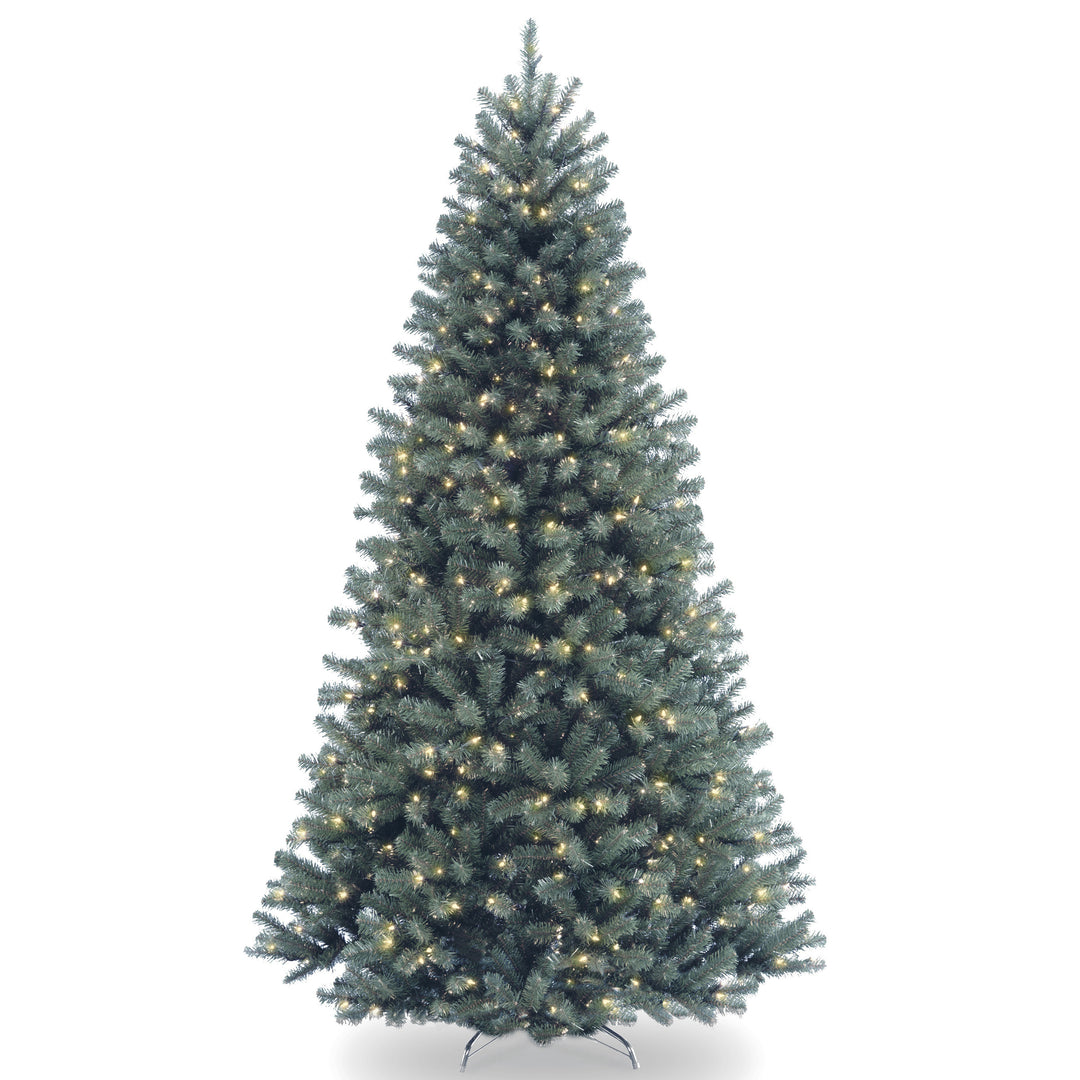 Pre-Lit Artificial Full Christmas Tree, Blue, North Valley Spruce, White Lights, Includes Stand, 7 Feet