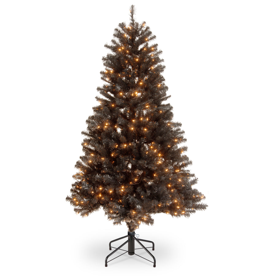 4.5 ft. Halloween Pre-Lit North Valley Spruce Full Black Christmas Tree with White Lights - National Tree Company