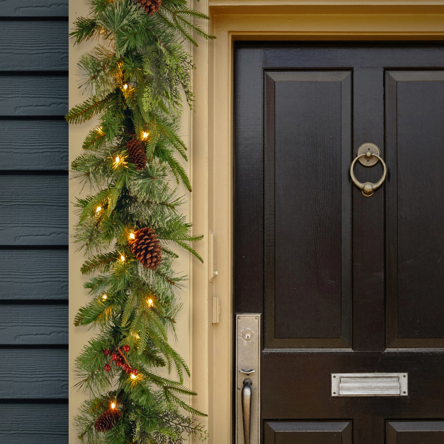 9 ft. Pre-Lit Colonial Fir Garland with Dual Color LED Lights