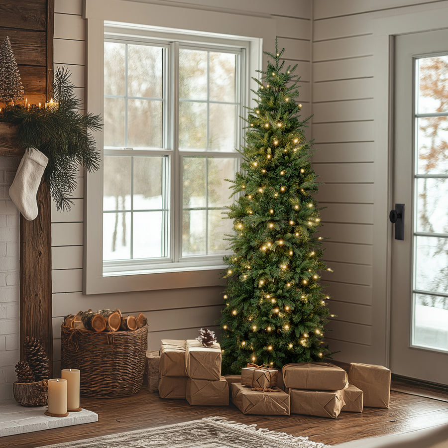 6 ft. Pre-Lit Duxbury Feel Real Slim Tree with LED Lights