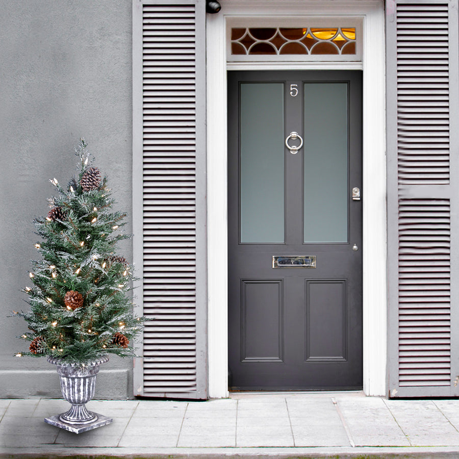 4 ft. Pre-Lit Frosted Mountain Spruce Tree with Clear Lights