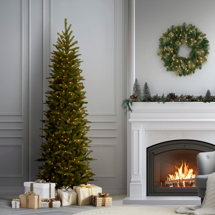 6.5 ft. Pre-Lit Grande Fir Pencil Slim Tree with Clear Lights