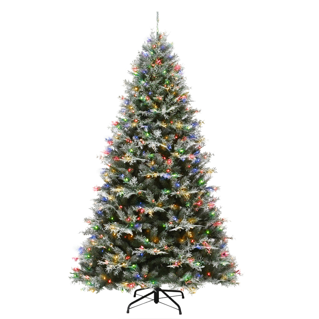 Pre-Lit 'Feel Real' Artificial Christmas Tree, Snowy Stonington Fir, Green, Dual Color LED Lights, Includes Stand, 7.5 Feet