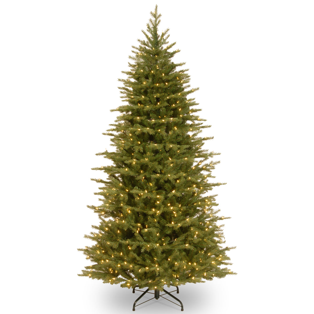 Pre-Lit 'Feel Real' Artificial Slim Christmas Tree, Green, Nordic Spruce, White Lights, Includes Stand, 6.5 feet