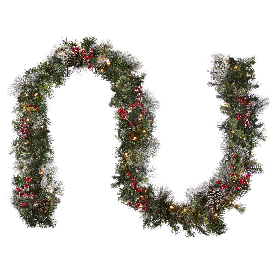 9 ft. Pre-Lit Wintry Berry Garland with Clear Lights, Plug-In - National Tree Company