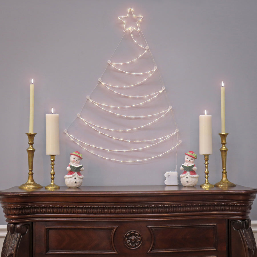 37 in. Pre-Lit Artificial Silver Christmas Tree, Hanging Metal Wire Decoration with Warm White LED Lights