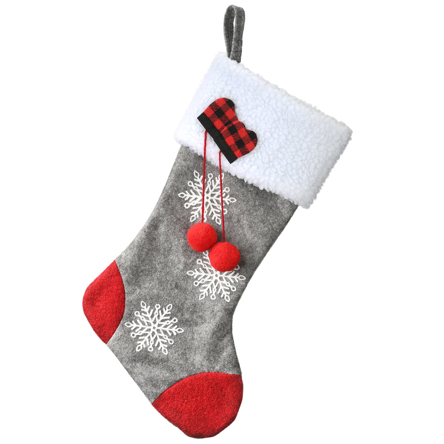 18 in. Gray Christmas Stocking with Snowflakes - National Tree Company