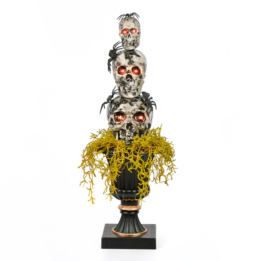 32 in. Halloween Skull Tower with Spiders Tabletop Decoration in a Black Urn - National Tree Company