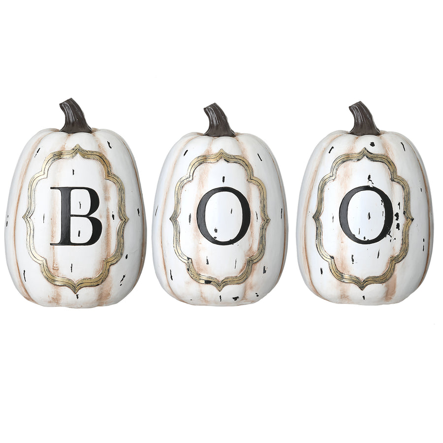 13 in. Halloween White Pumpkin BOO Sign Decoration - National Tree Company