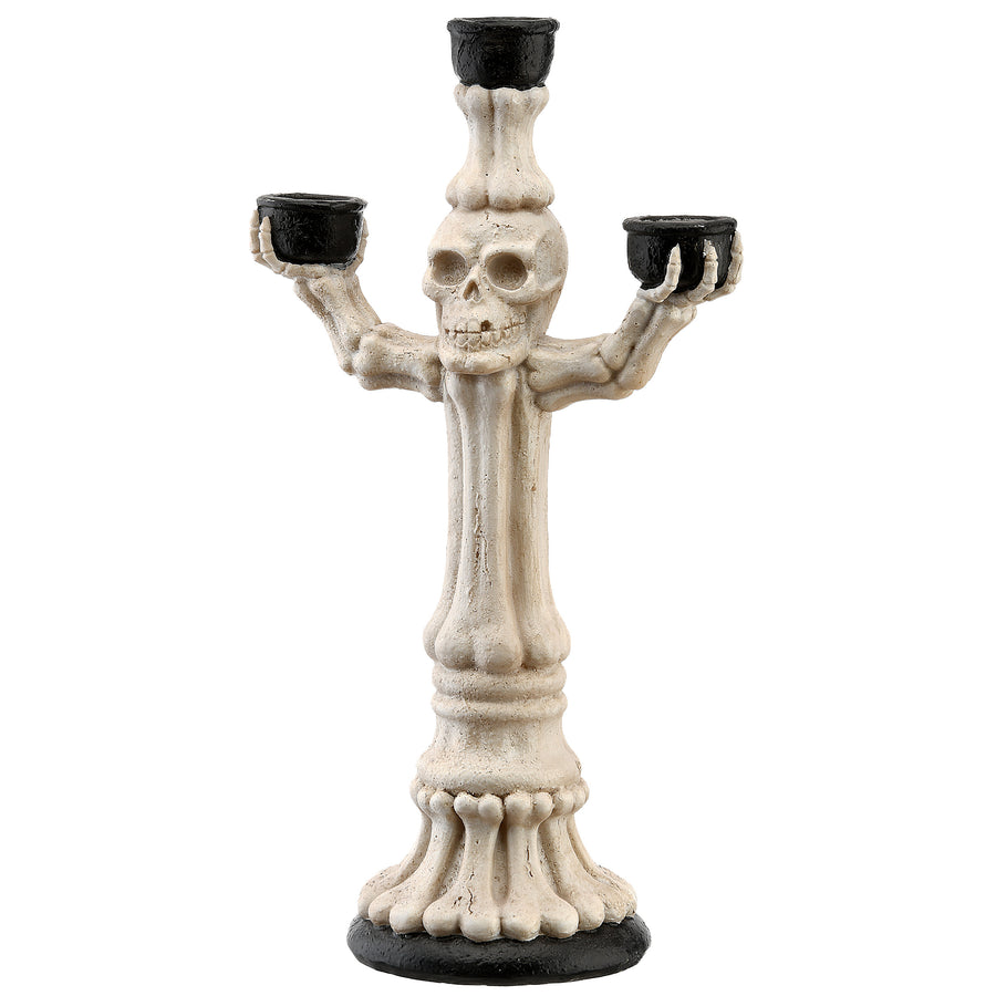 12 in. Halloween Skeleton Candelabra Holds Three Candles - National Tree Company
