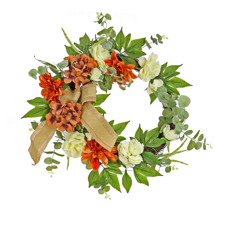 24 in. Fall Wreath with Hydrangea and Rose - National Tree Company
