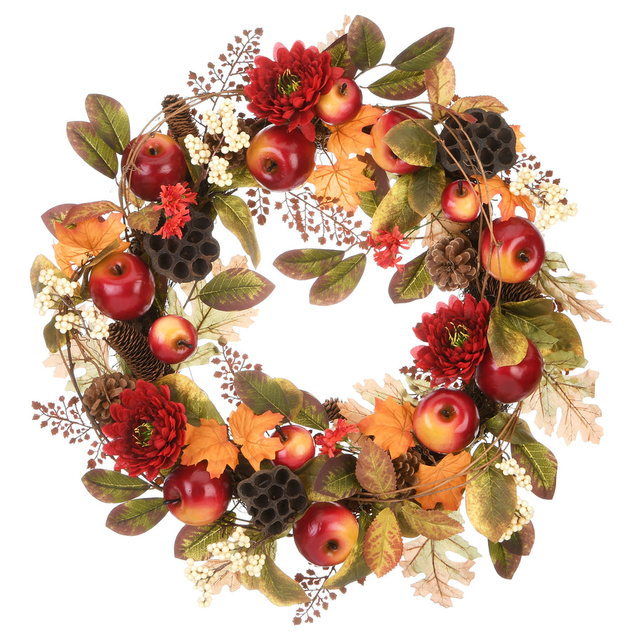 22 in. Fall Wreath with Pine Cones, Berry Clusters, Apples, Honeycombs, Maple Leaves - National Tree Company