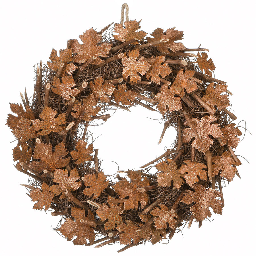 18 in. Fall Wreath with Brown Maple Leaves - National Tree Company