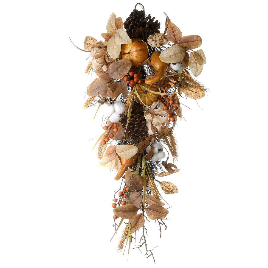 30 in. Fall Teardrop with Pine Cones, Berry Clusters, Pumpkins, Assorted Leaves - National Tree Company