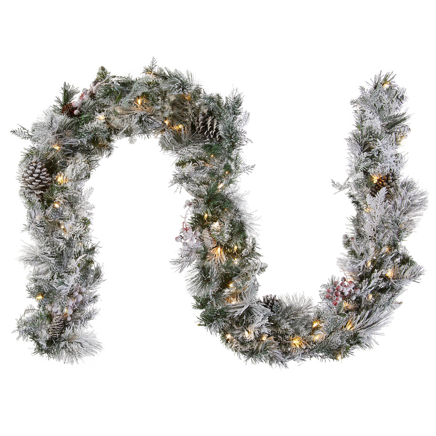 9 ft. Pre-Lit Snowy Bedford Pine Garland with LED Lights - National Tree Company