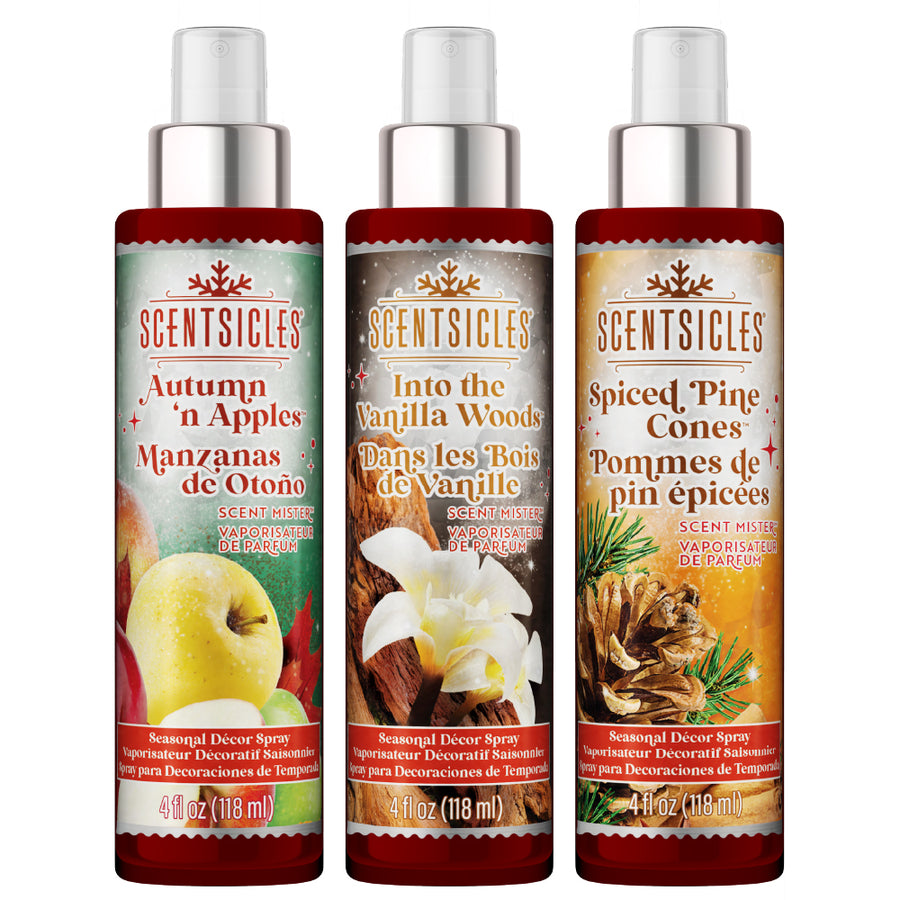 Scentsicles, Scent Mister, 1 Into the Vanilla Woods/1 Autumn 'n Apples/ 1 Spiced Pine Cones- 3 pack - National Tree Company