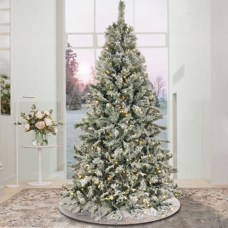 9 ft. Pre-Lit Snowy Harwich Hinged Tree with PowerConnect Warm White LED Lights