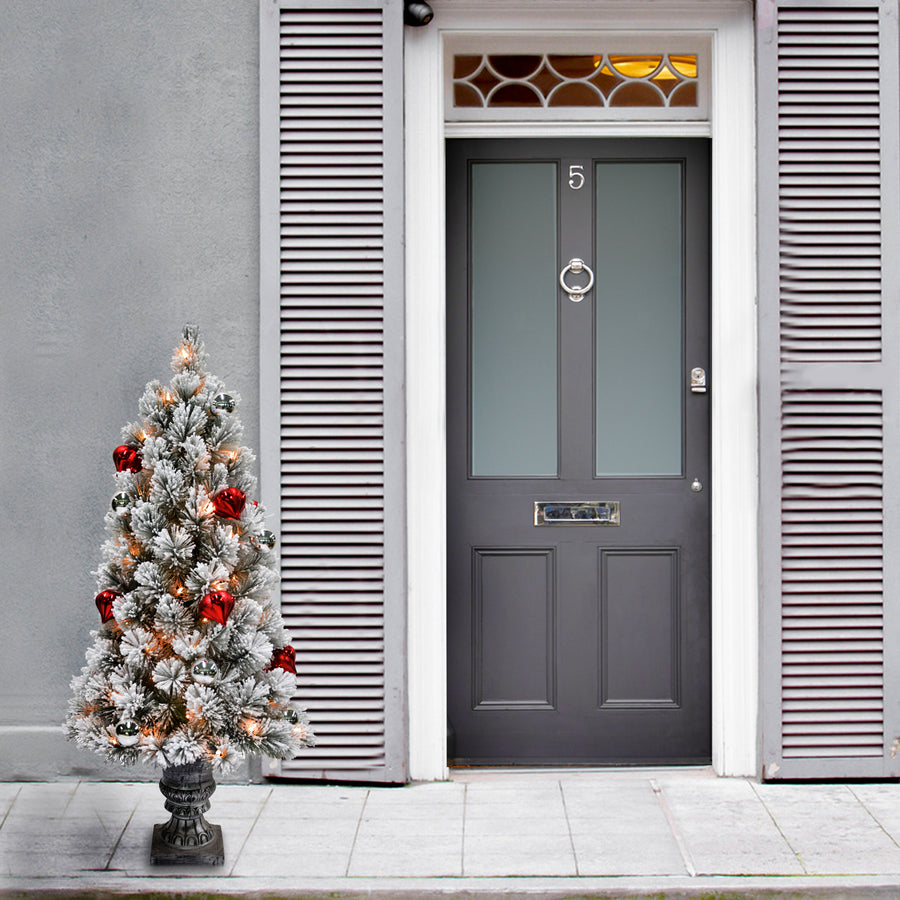 4 ft. Pre-Lit Snowy Bristle Pine Tree with Clear Lights