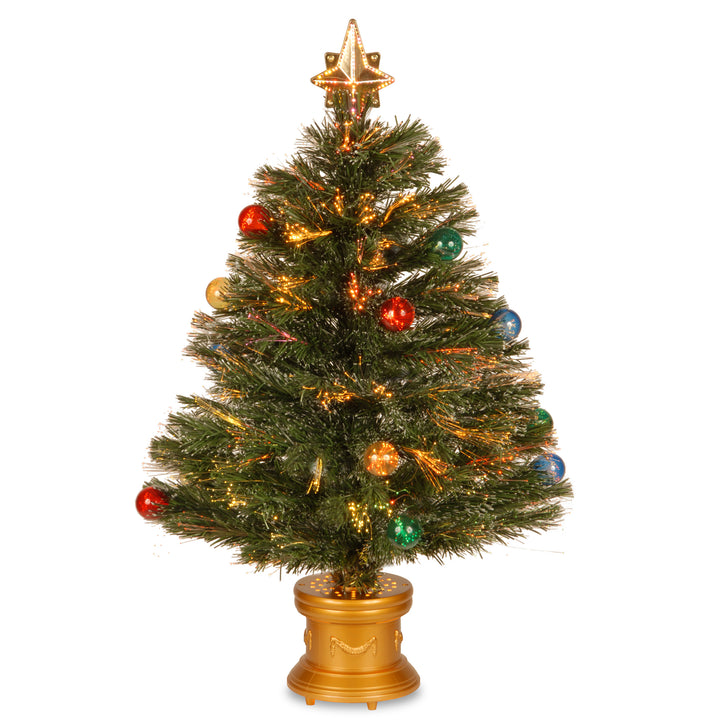Artificial Christmas Tree, Green, Evergreen, Fiber Optic, Decorated with Ball Ornaments, Includes Base, 32 Inches