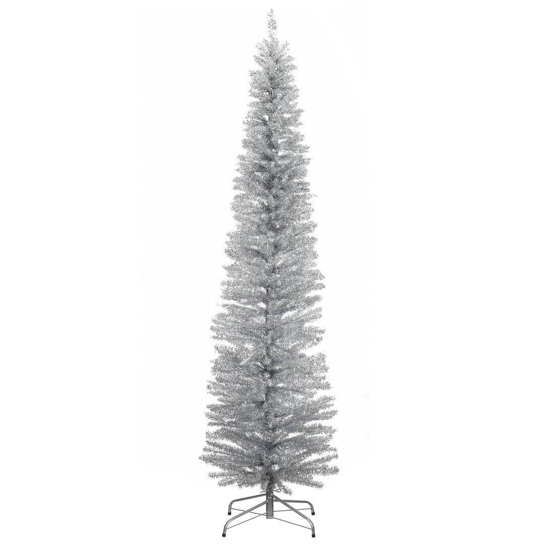National Tree Company Artificial Christmas Tree, Silver Tinsel, Includes Stand, 7 feet