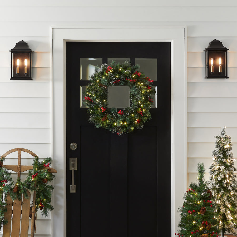 24 in. Pre-Lit Wintry Pine Wreath with LED Lights