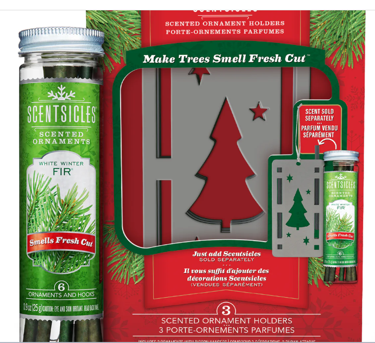 Scentsicles Trio Ornament Set of 3 and White Winter Fir Bottle of 6 Sticks - National Tree Company