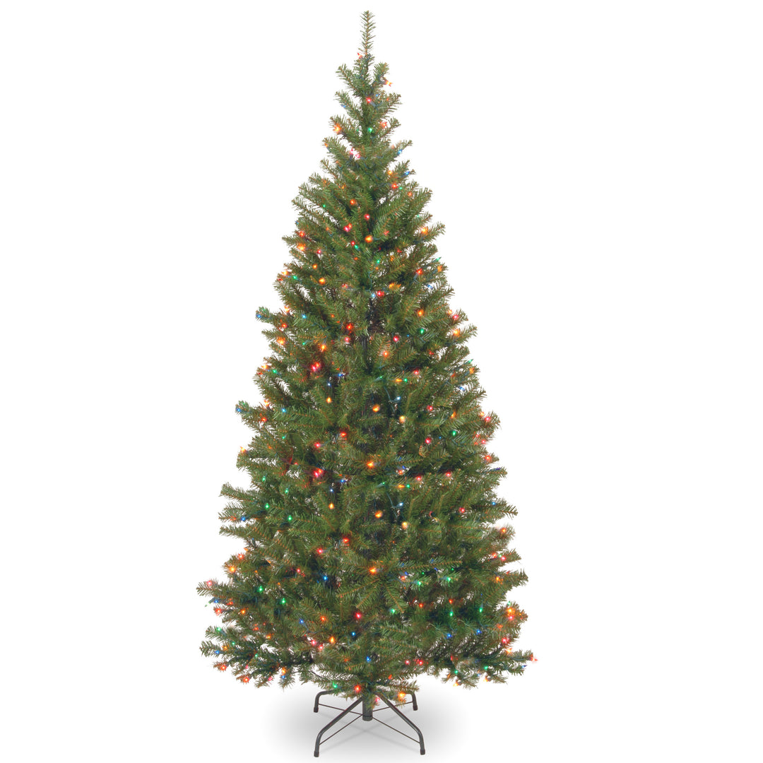 Pre-Lit Artificial Slim Christmas Tree, Green, Aspen Spruce, Multicolor Lights, Includes Stand, 7 Feet