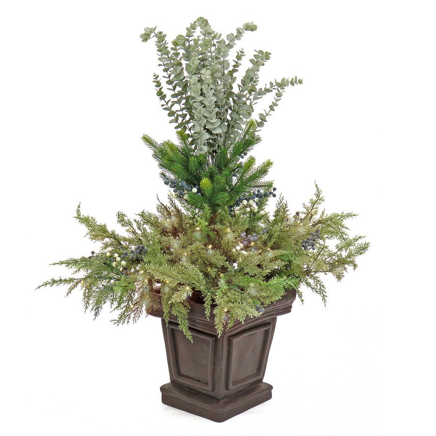 48 in. Pre Lit Cedar and Evergreen Artificial Shrub with Blue and White Berries, LED Lights - National Tree Company