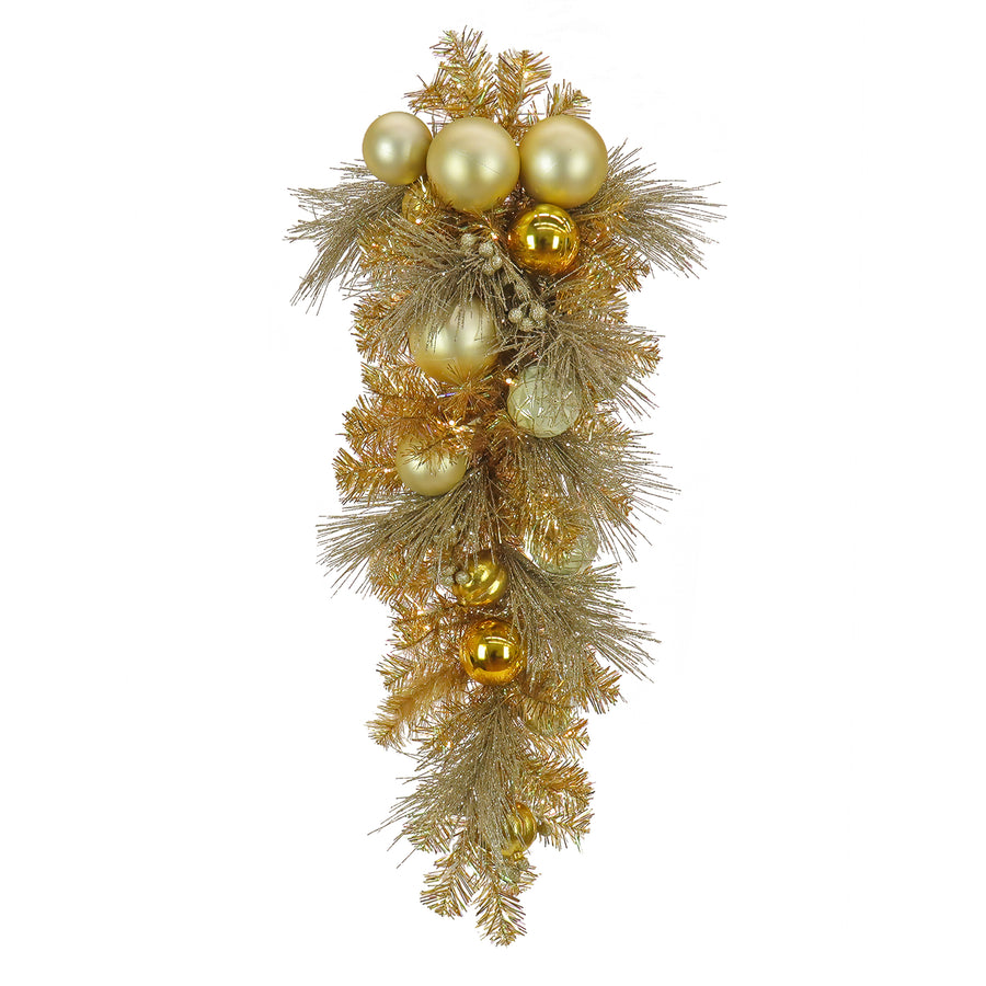 36 in. Pre-Lit Be Merry Decorated Gold Teardrop with Warm White LED Lights - National Tree Company