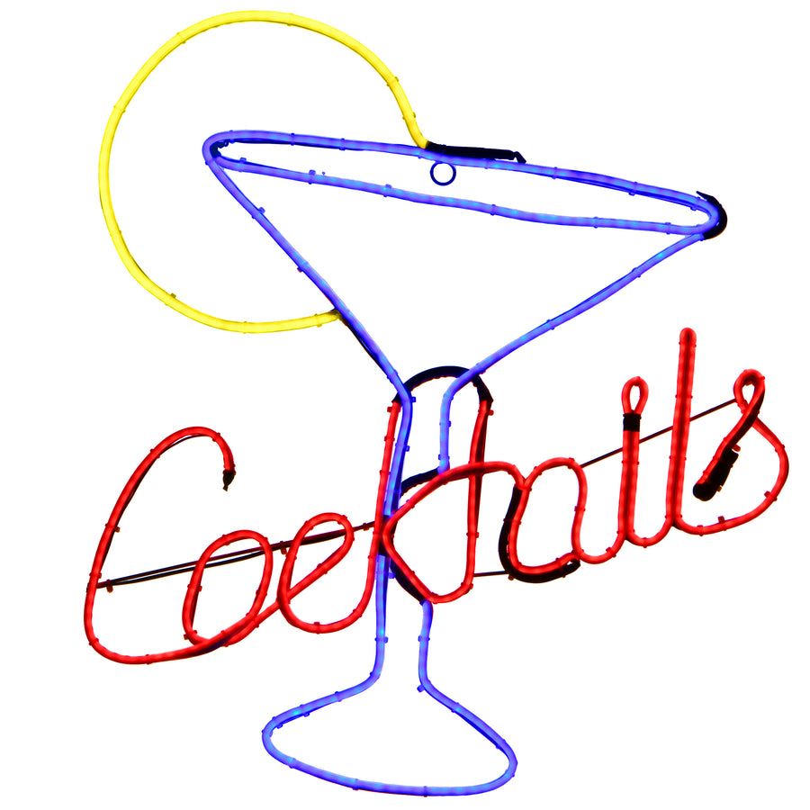 23 in. Pre-Lit 2D Neon Multi Color Cocktails Hanging Outdoor Decoration with LED Lights - National Tree Company