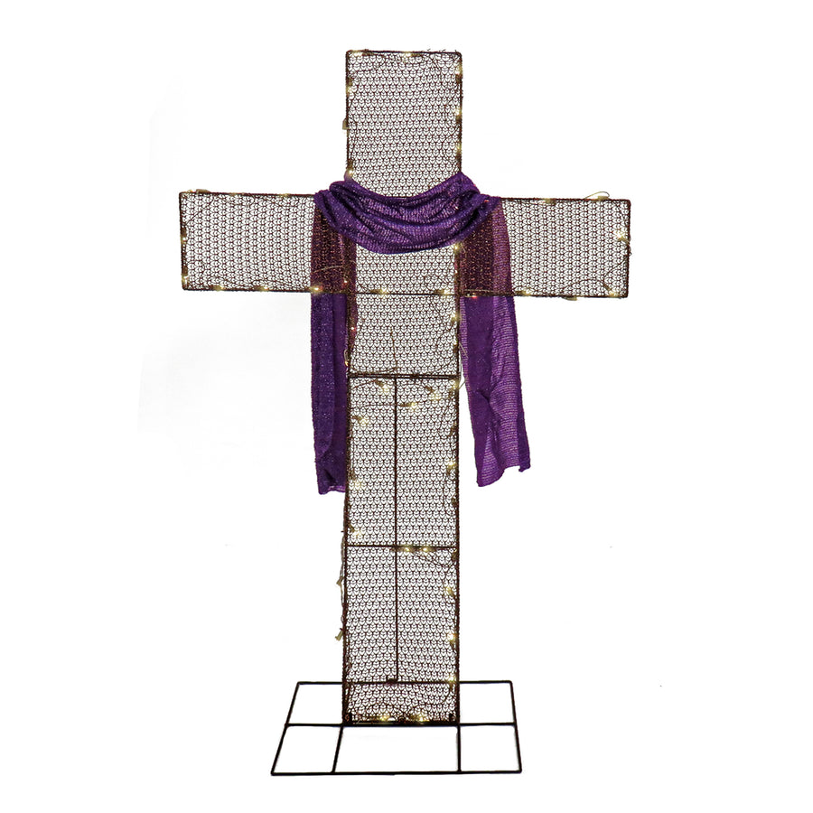 5 ft. Easter 2D Glitter Mesh Cross Decoration with LED Lights - National Tree Company