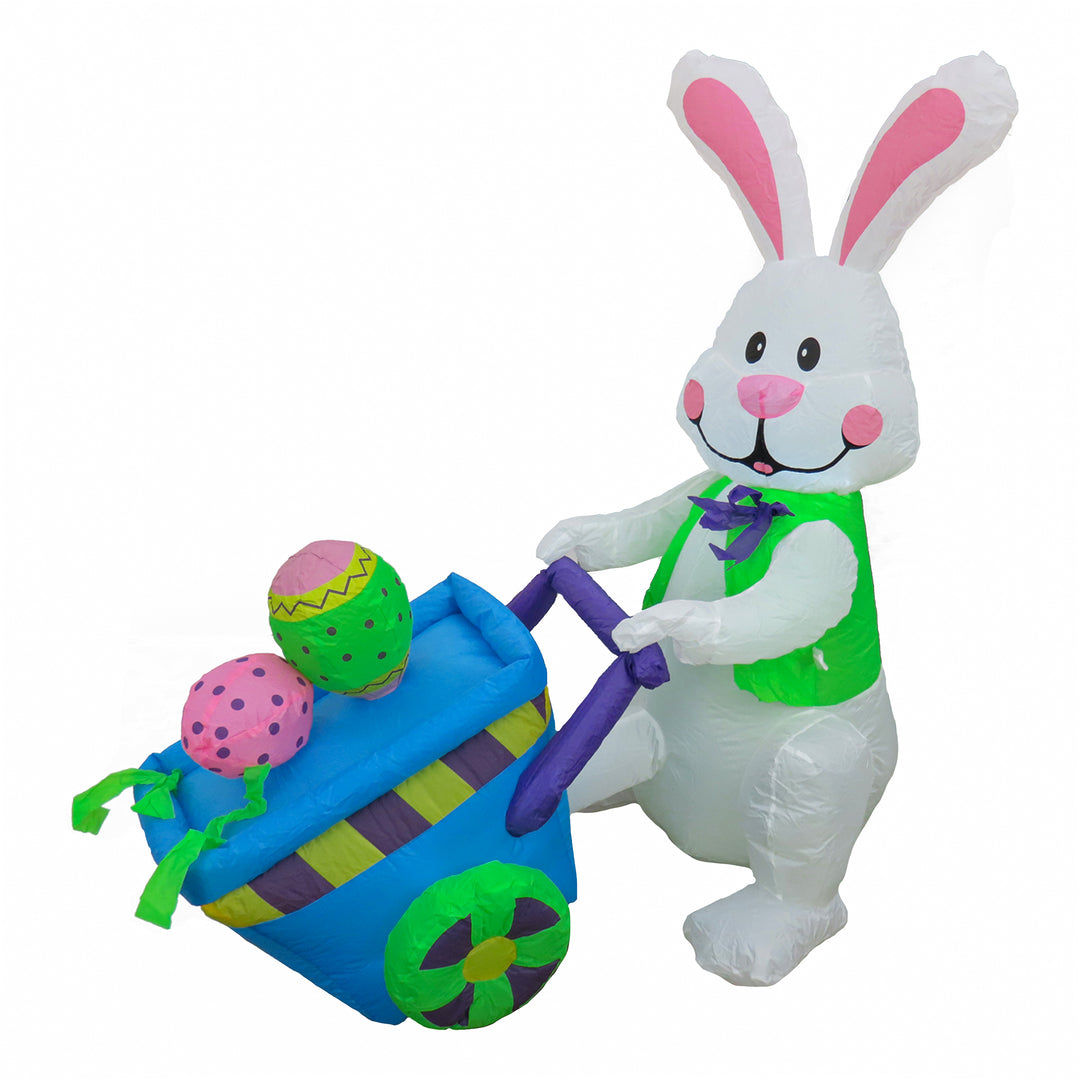 Easter Bunny with Wheelbarrow Inflatable Decoration, White, Easter Collection, 4 Feet