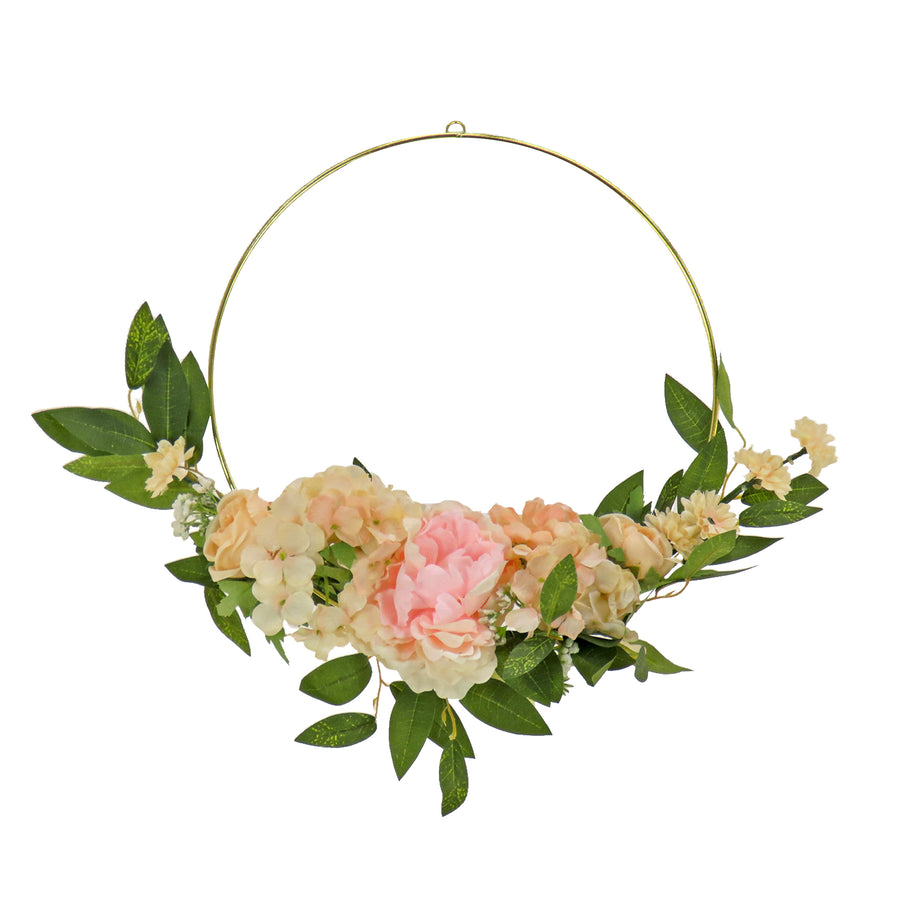 18 in. Spring Hoop Wreath with Peony, Rose and Pom Pom - National Tree Company