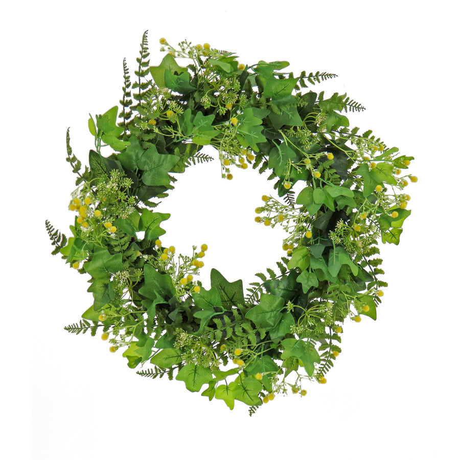 24 in. Spring Wreath with Ivy, Fern Leaves, Seed Pods, and Flowing Green Stems - National Tree Company