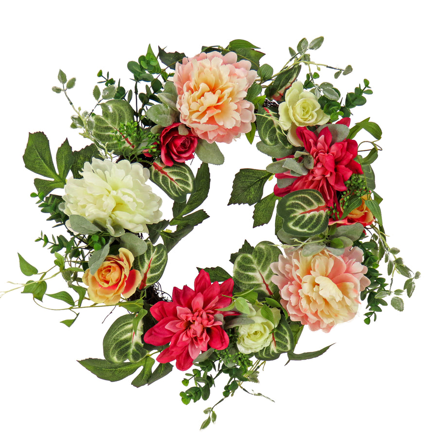22 in. Spring Wreath with Mixed Garden Flowers and Foliage - National Tree Company