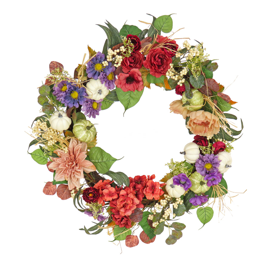 30 in. Serenity Mixed Flower and Pumpkins Fall Wreath - National Tree Company