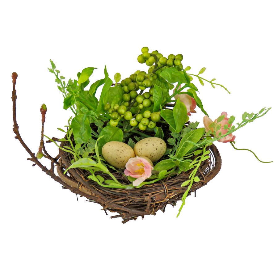 6 in. Blossom Bird's Nest Table Decoration Decorated with Easter Eggs - National Tree Company
