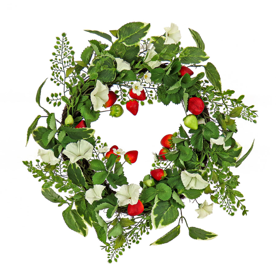 22 in. Spring Wreath with Strawberries, Petunia Blooms, and Leafy Greens - National Tree Company