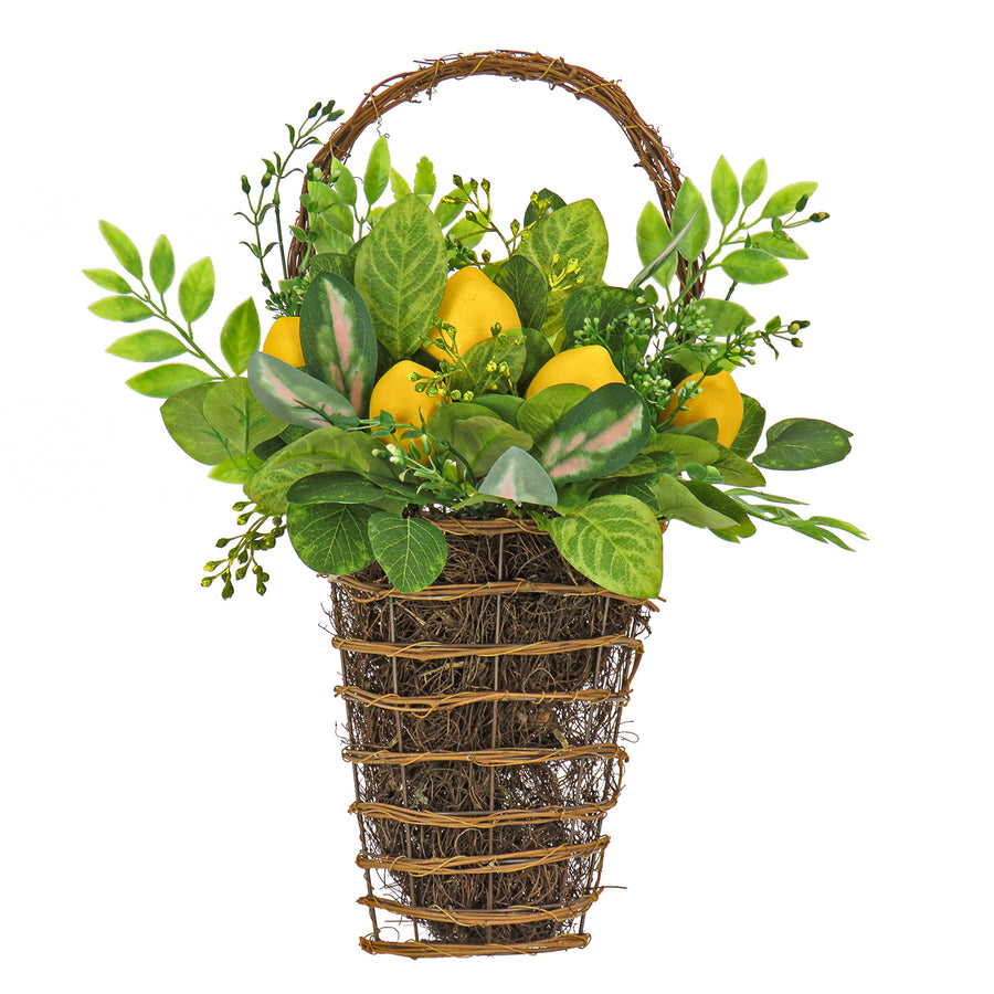 21 in. Spring Wall Hanging Basket with Lemons, Seed Pods, Leafy Greens - National Tree Company
