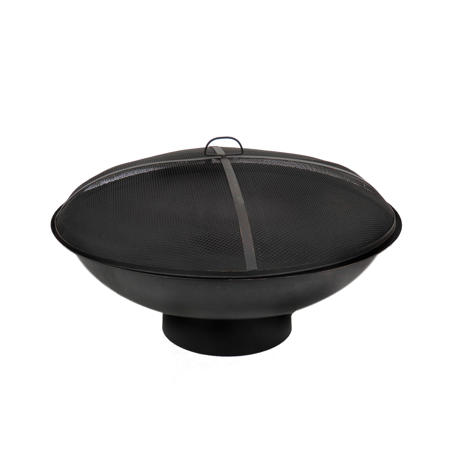 32 in. Cast Iron Outdoor Fire Pit Bowl with Black Screen Cover - National Tree Company