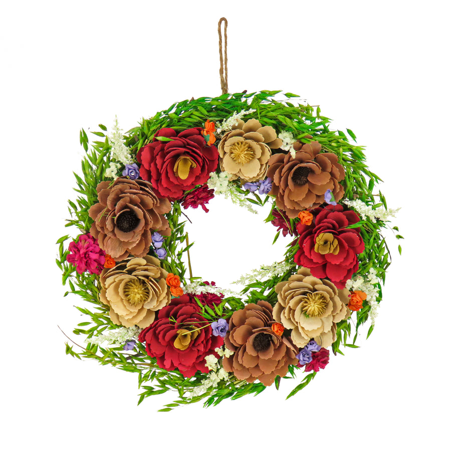 17 in. Spring Wreath with Assorted Spring Flower Blooms, Seed Pods, Flowing Green Stems - National Tree Company